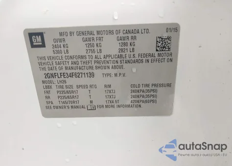 2015 GMC Terrain Slt-1 z USA, uszkodzony, nr VIN 2GKFLXEK2F6175665